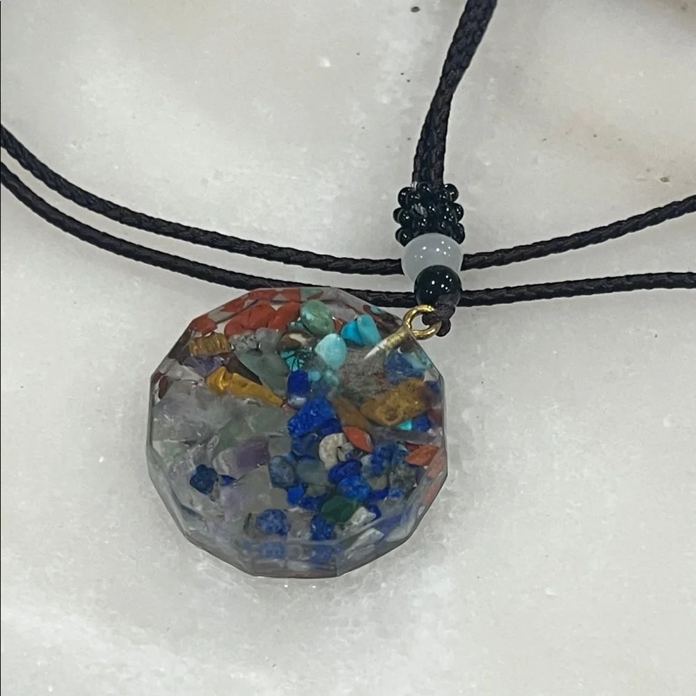 Multi Color Orgone Pendant Necklace Minimalist Chakra Stone Black Cord Gift